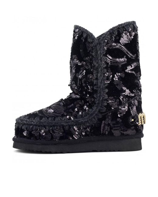 Mou Black Eskimo 24 Velvet Sequin Boots
