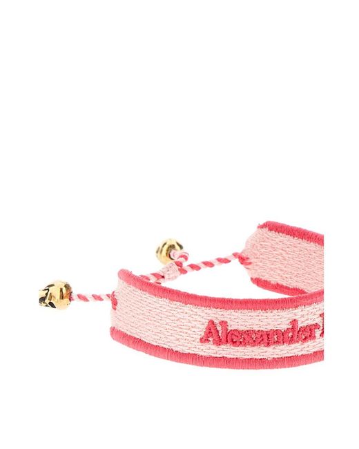 McQueen Pink Logo Embroidered Skull Bracelet
