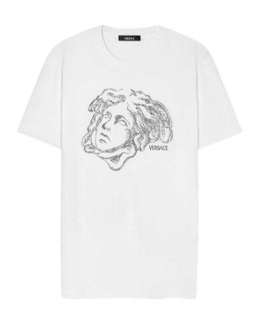 Versace White Embellished Crewneck T-Shirt for men