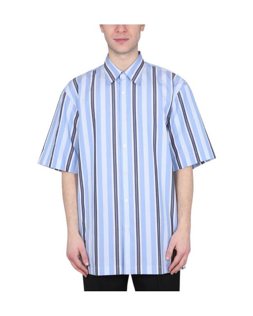 Dries Van Noten Blue Short-Sleeved Striped Shirt for men