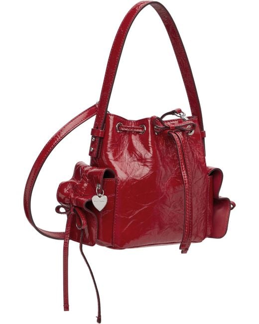 Acne Red Multipocket Drawstring Mini Bucket Bag