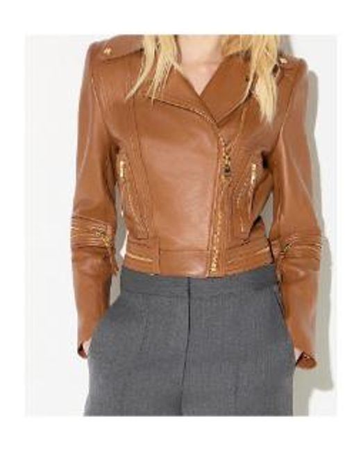 Elisabetta Franchi Brown Zipped Biker Jacket