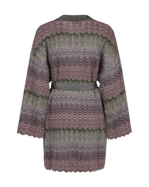 Missoni Gray Zigzag Greek Pattern Belted Cardigan