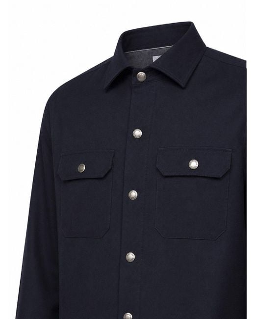 Brunello Cucinelli Blue Overshirt Virgin Wool for men