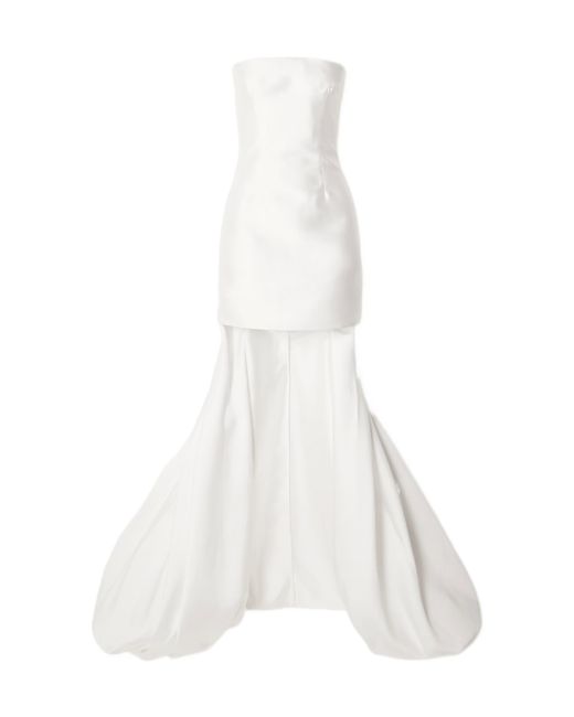 Solace London White Neva Strapless Satin-Twill Gown