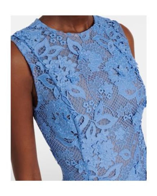Oscar de la Renta Blue Asymmetric Floral Embroidered Cocktail Dress
