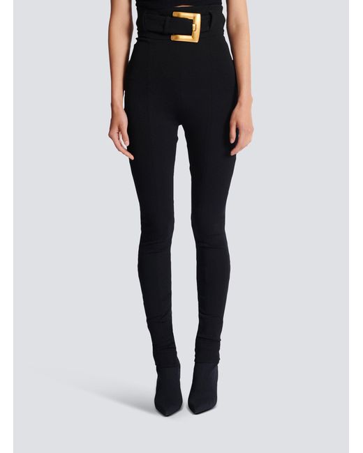 Balmain Black Stretch Belted Slim Trousers