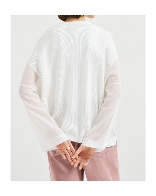 Brunello Cucinelli White Organza Sleeved Ribbed Cardigan