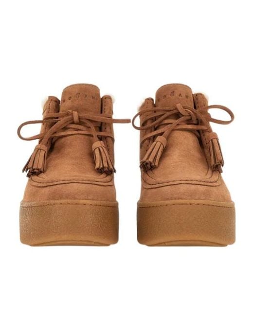 Hogan Brown Lace-Up Round Toe Boots