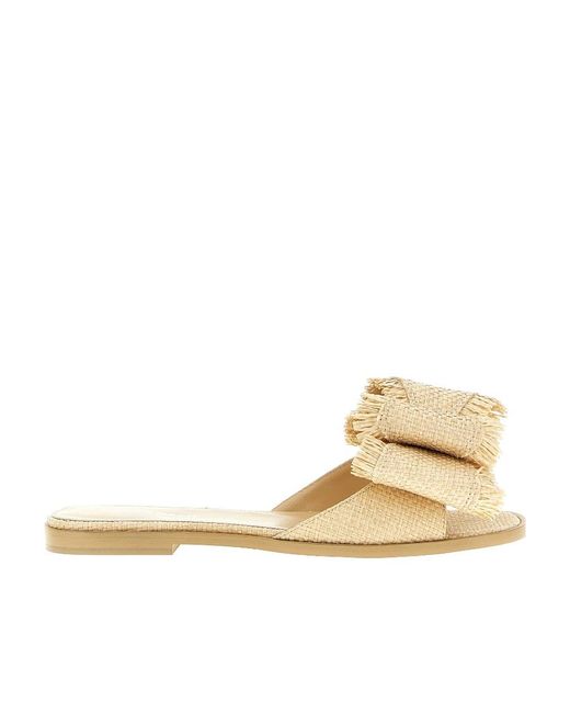Mach & Mach Natural Mach Mach Bow Detailed Flat Sandals
