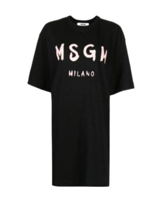 MSGM Black Logo-Print T-Shirt Dress