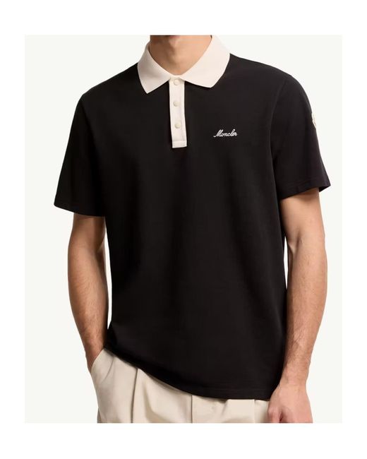 Moncler Black Logo-Embroidered Piqué Cotton Polo Shirt for men