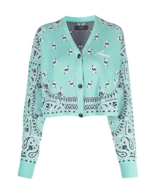Amiri Blue Logo Embroidered V-Neck Cropped Cardigan