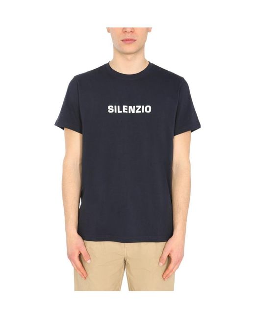 Aspesi Blue Silenzio Logo Print T-Shirt for men