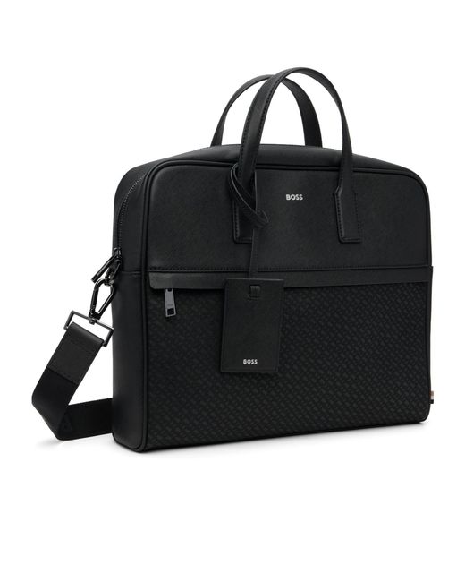 Boss Black Logo-Plaque Top-Handle Briefcase for men