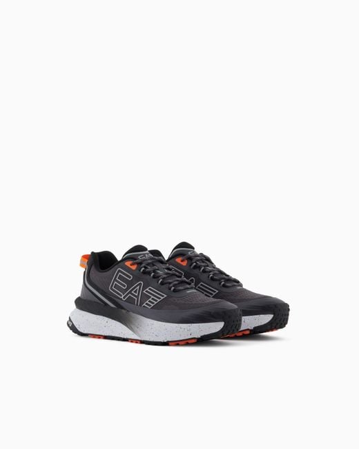 EA7 Black Logo Printed Lace-Up Sneakers for men