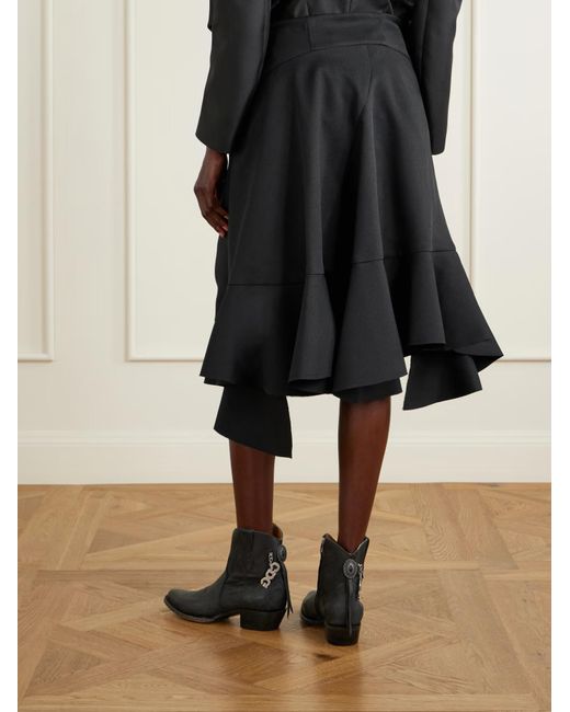 Comme des Garçons Black Wide-Leg Twill Ruffled Shorts