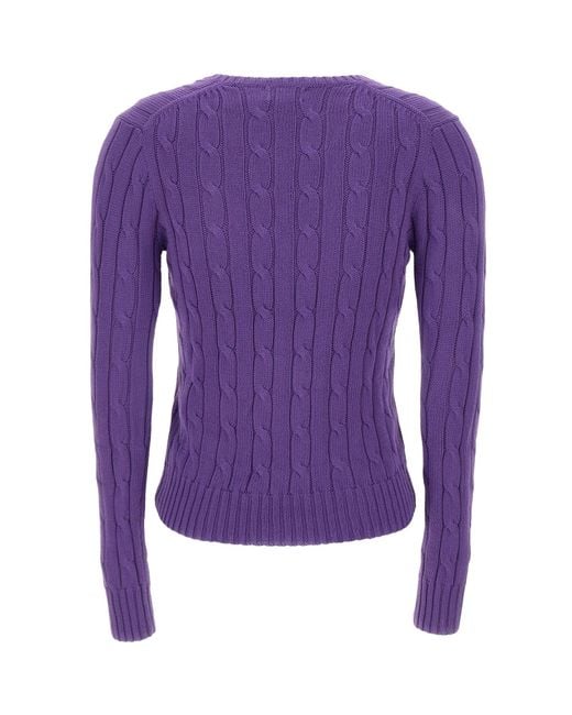 Polo Ralph Lauren Purple Cable-Knit V-Neck Knitted Sweater