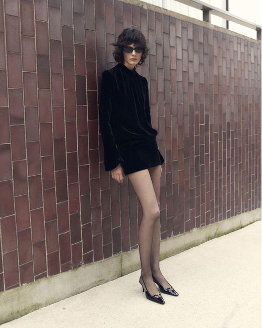 Saint Laurent Black Cut-Out Detailed Long-Sleeved Dress