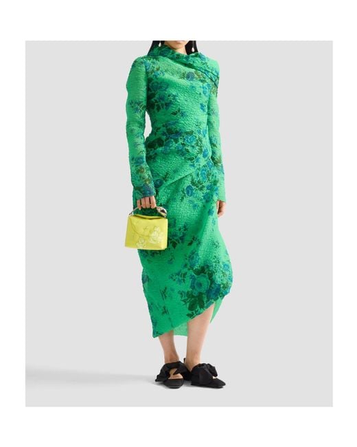 Erdem Green Pleated Dress