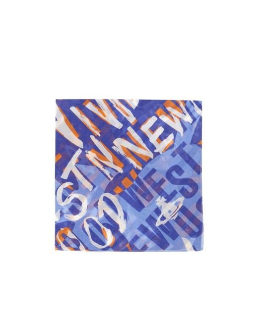 Vivienne Westwood Blue Logo Print Cotton Scarf for men