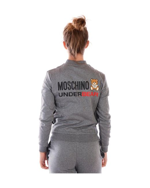 Moschino Gray Logo Printed Zipper Sweater