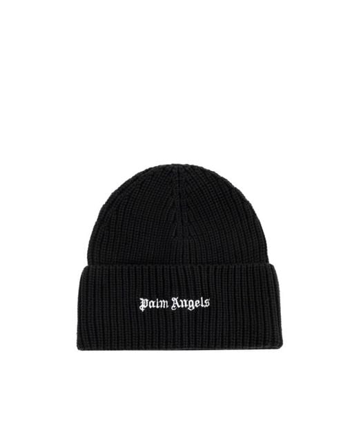 Palm Angels Black Logo Embroidered Beanie for men