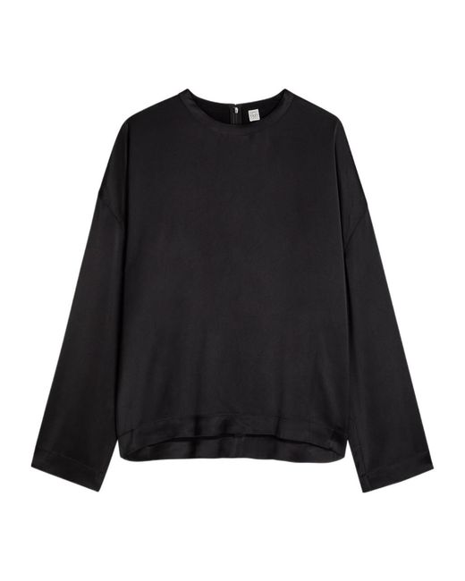Totême Black Draped Satin Top