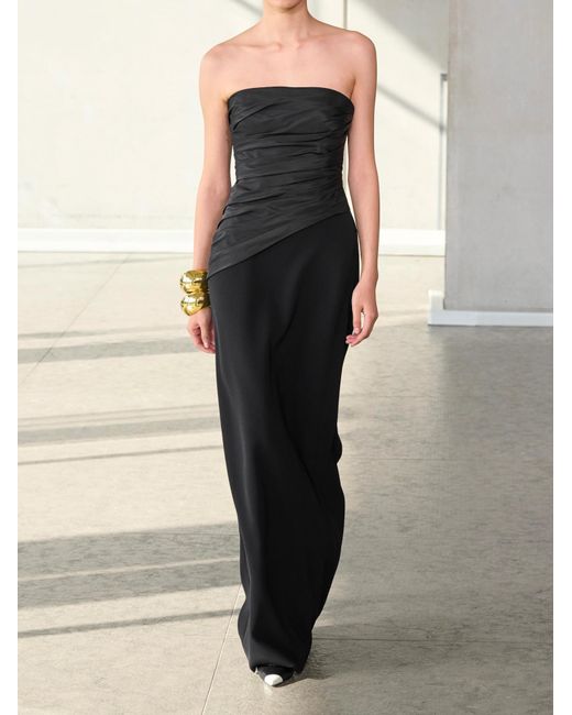 Carolina Herrera Black Strapless Ruched Satin And Ponte Gown