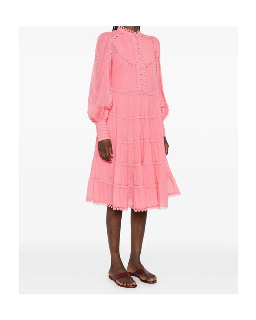 ERMANNO FIRENZE Pink Layered Lace Midi Dress