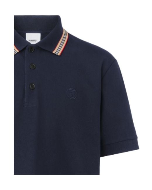 Burberry Blue Logo Embroidered Short Sleeved Polo Shirt for men
