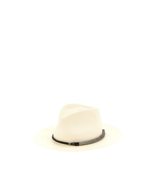 Brunello Cucinelli White Embellished Interwovened Hat