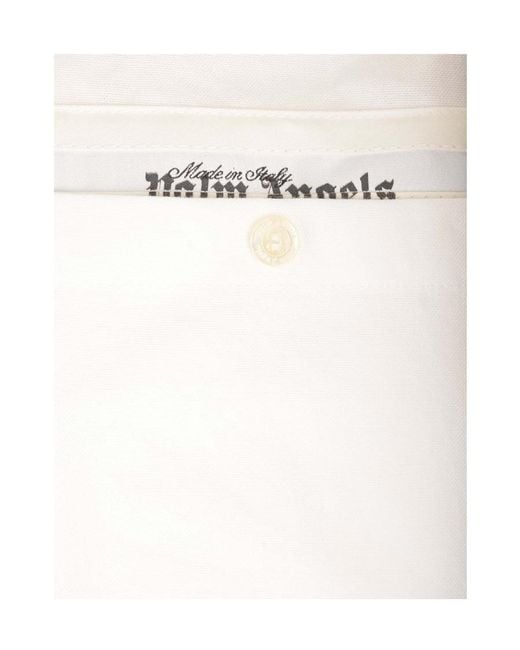 Palm Angels White Logo Printed Long-Sleeved Shirt for men