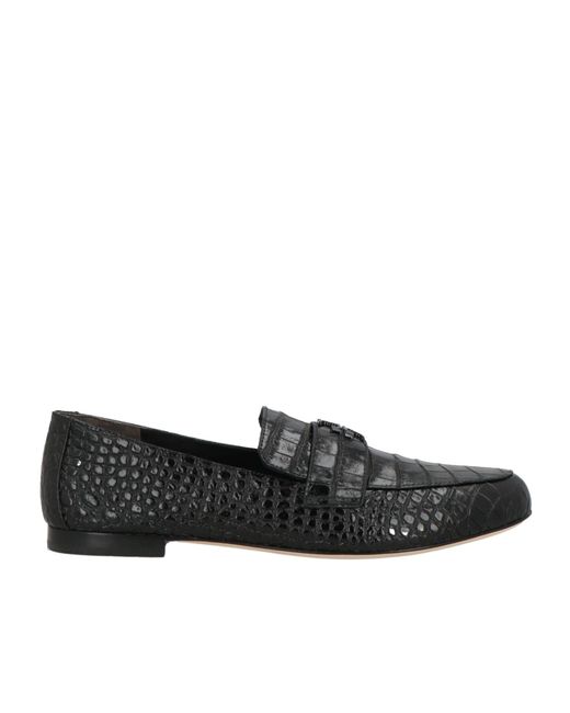 Tory Burch Black Round Toe Crocodile Pattern Loafers