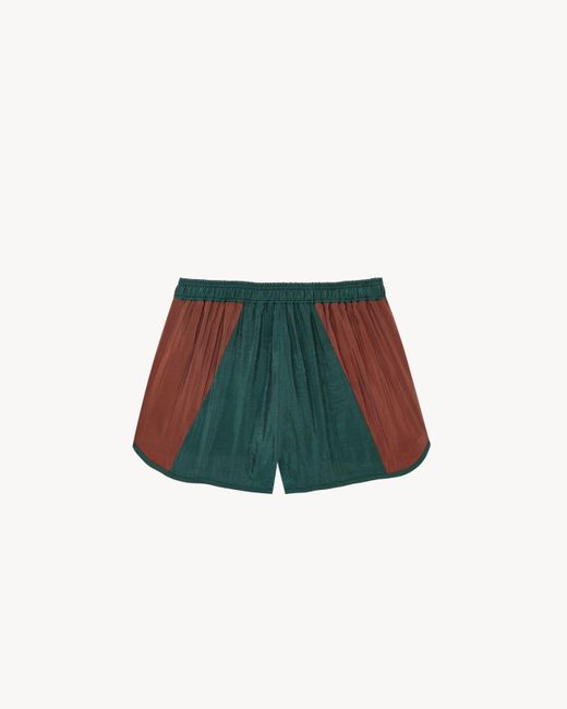 Saint Laurent Green Color-Blocked Curved Hem Shorts
