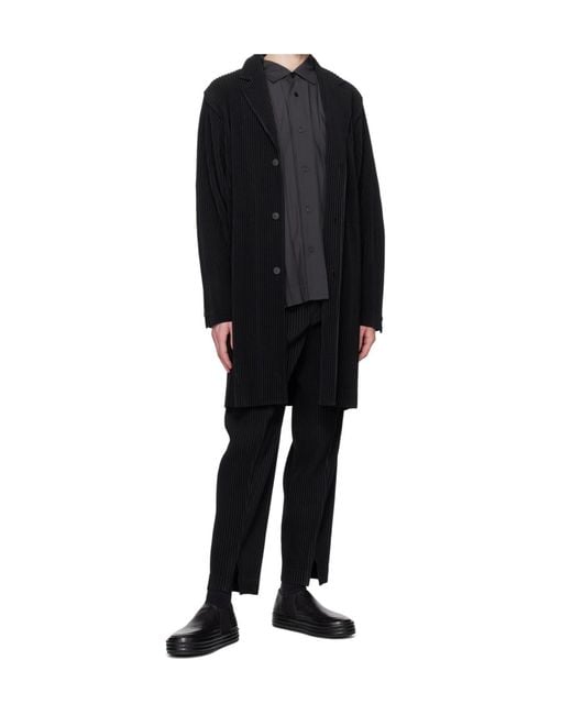 Homme Plissé Issey Miyake Black Plissé Single-Breasted Coat for men
