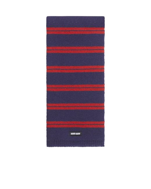 【関税&送料込】Miu Miu Striped Mohair Blend Scarf Miu Miu Logo Patch Striped Scarf in Red | Lyst