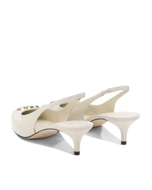 Tory Burch White Logo Slingback Heeled Pumps