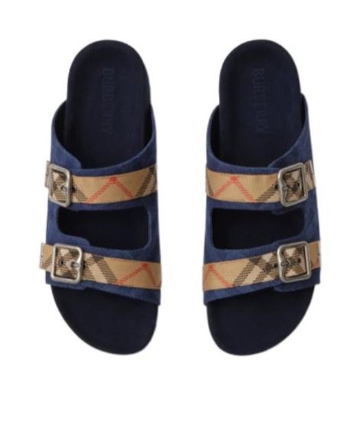 Burberry Blue Double Check-Strap Urchin Slides for men