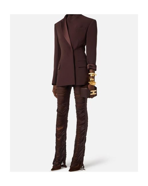 Elisabetta Franchi Brown Satin Lapels Double-Breasted Jacket