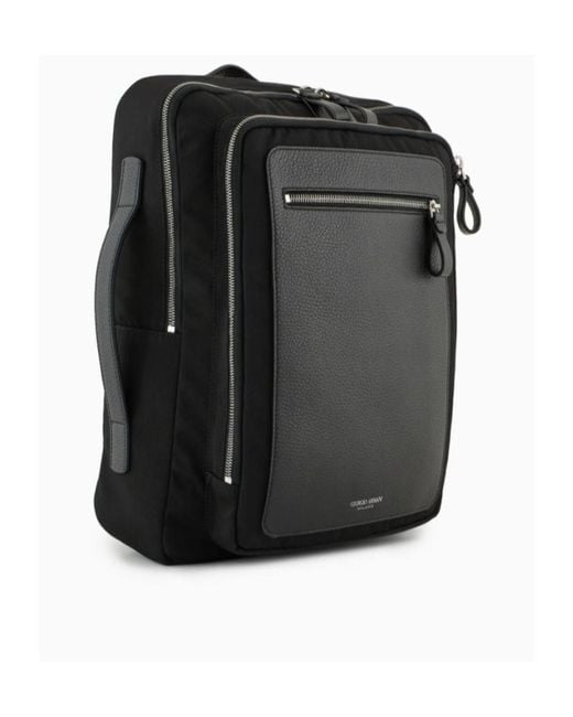 Giorgio Armani Black Logo Printed Zipped Backpack for men