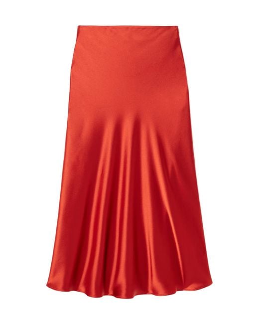 Galvan Red Valletta Draped Satin Midi Skirt
