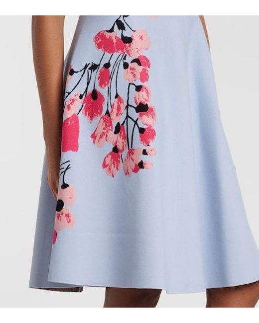 Carolina Herrera Blue Floral Jacquard Midi Dress