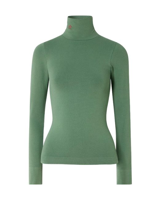 Perfect Moment Green Ribbed Thermal Modal-Blend Turtleneck Top