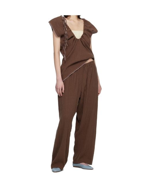 Baserange Brown Elastic Waist Casual Pants