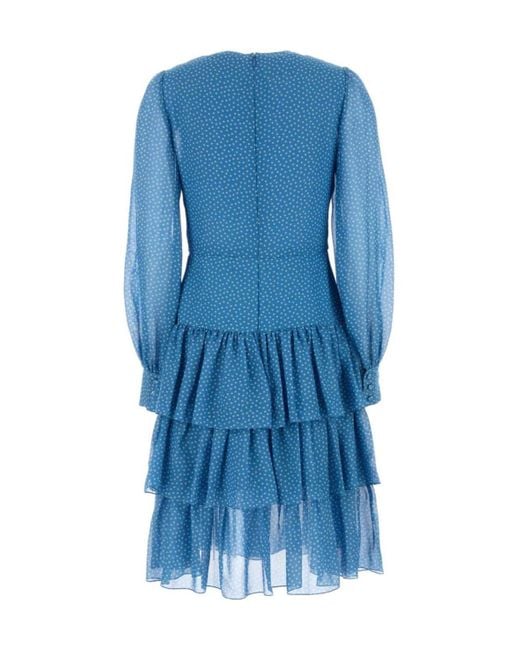 Valentino Blue Polka Dot Printed Ruffled Dress