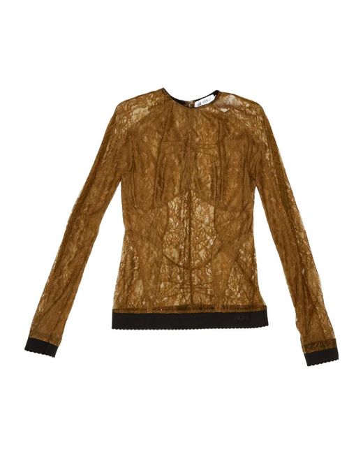The Attico Brown The Lace Detailed Round Neck Top