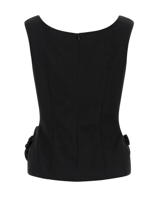 Magda Butrym Black Floral-Appliqué Sleeveless Top