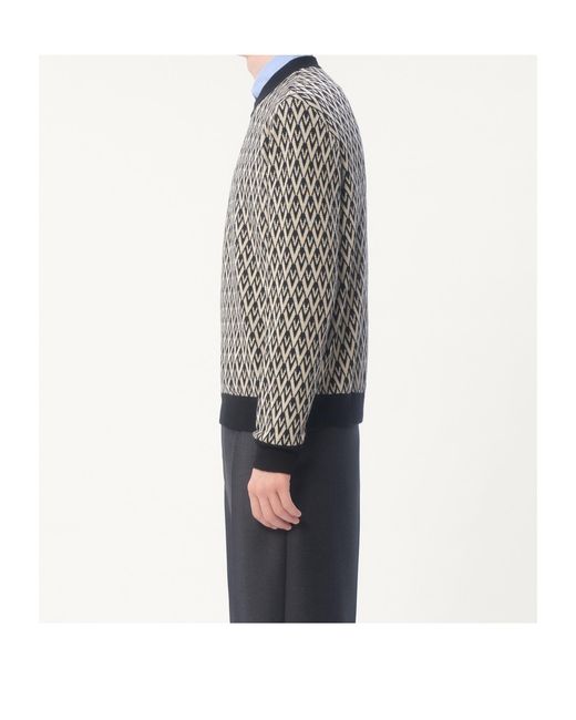 Valentino Black Crewneck Wool Jumper With Toute La V Jacquard Pattern for men