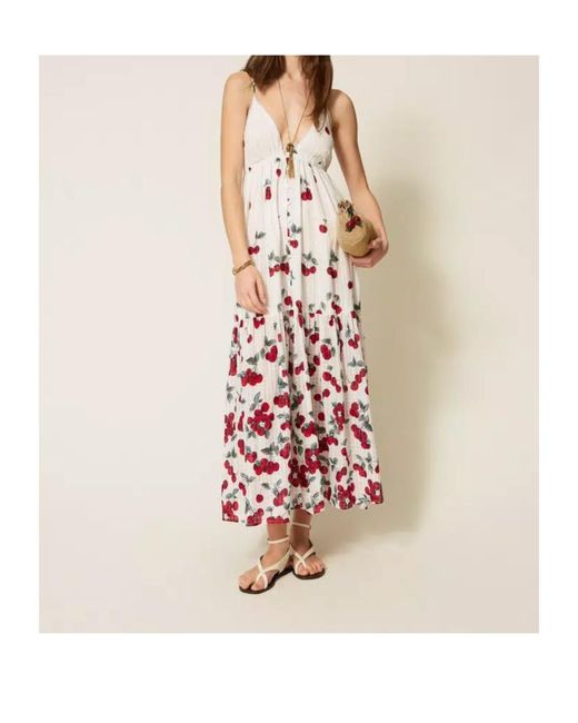 Twinset White Cherry Print Maxi Dress